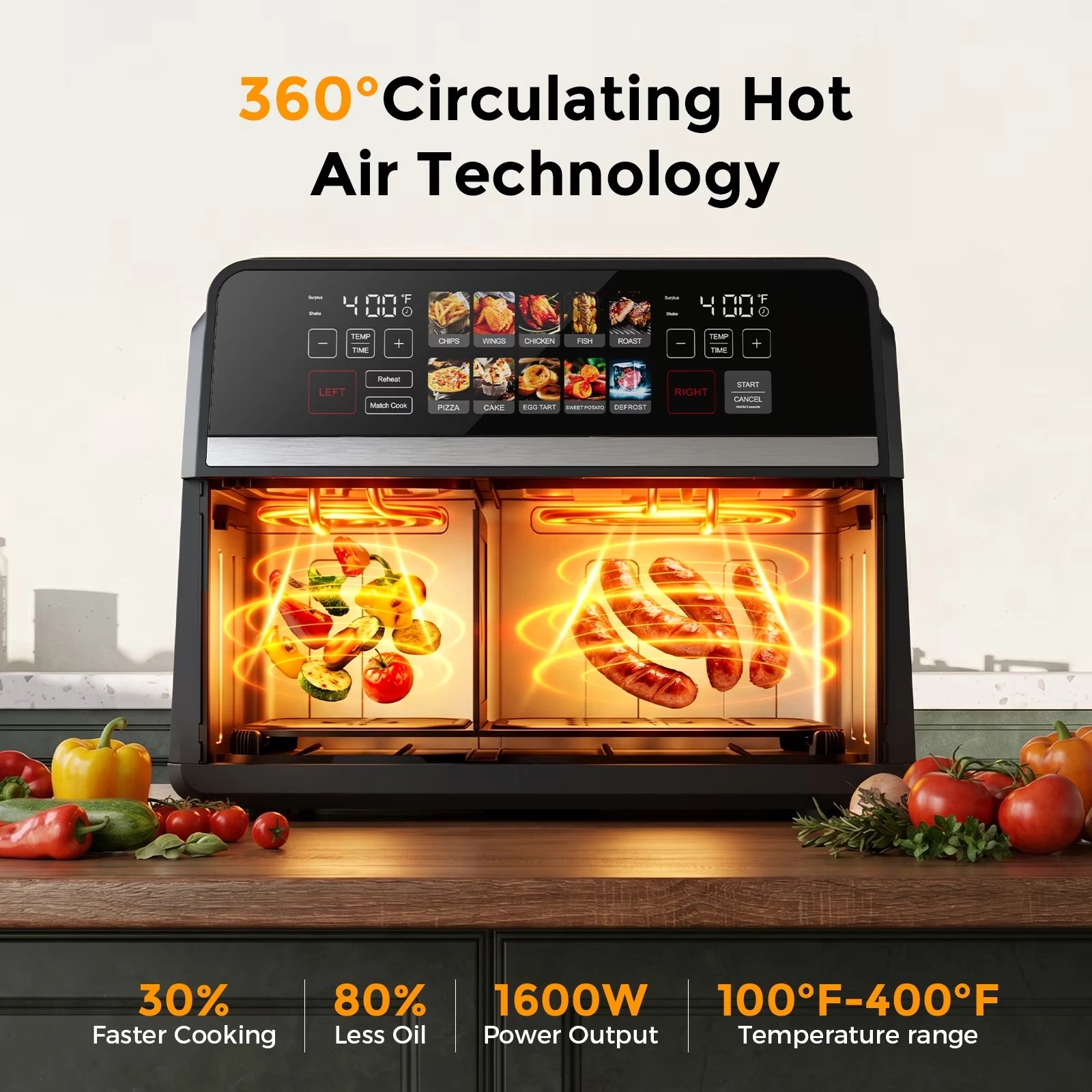 AF11 Dual Basket Air Fryer, 10QT Large Sync Finish Cooking Oven, 1600W
