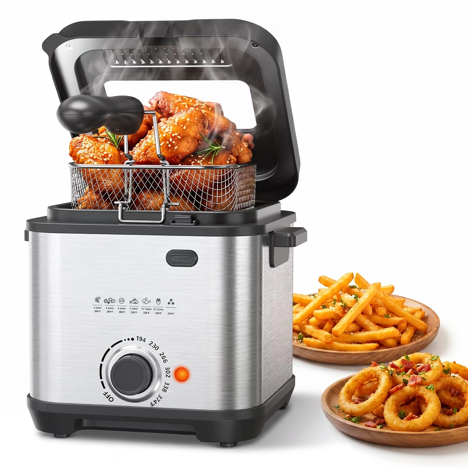DA01 Deep Fryer, 1.6QT Compact Oil Saving HandsFree Hook Machine, 950W