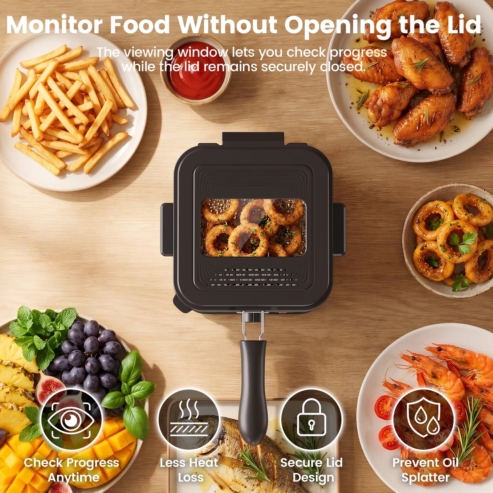 DA01 Deep Fryer, 1.6QT Compact Oil Saving HandsFree Hook Machine, 950W