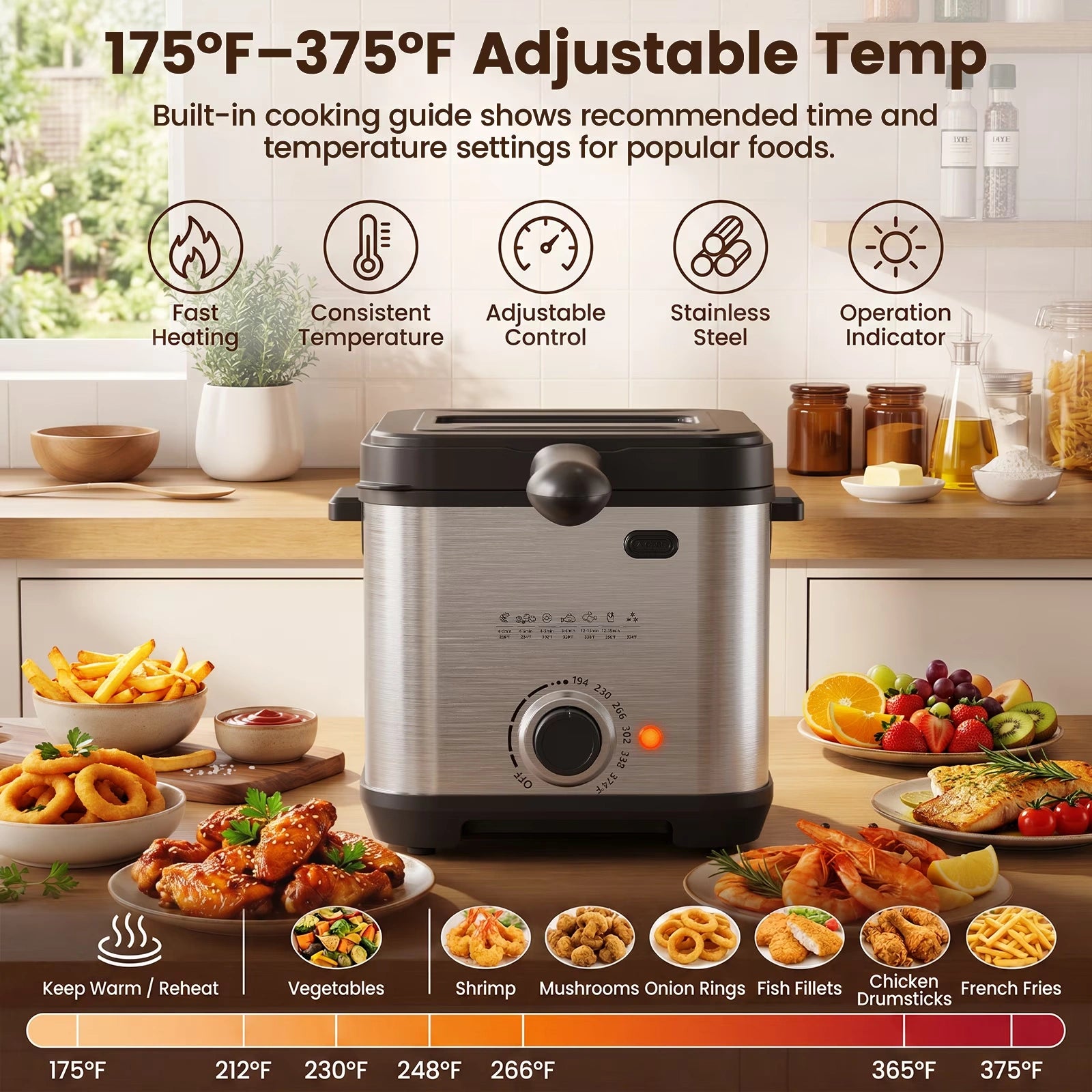 DA01 Deep Fryer, 1.6QT Compact Oil Saving HandsFree Hook Machine, 950W