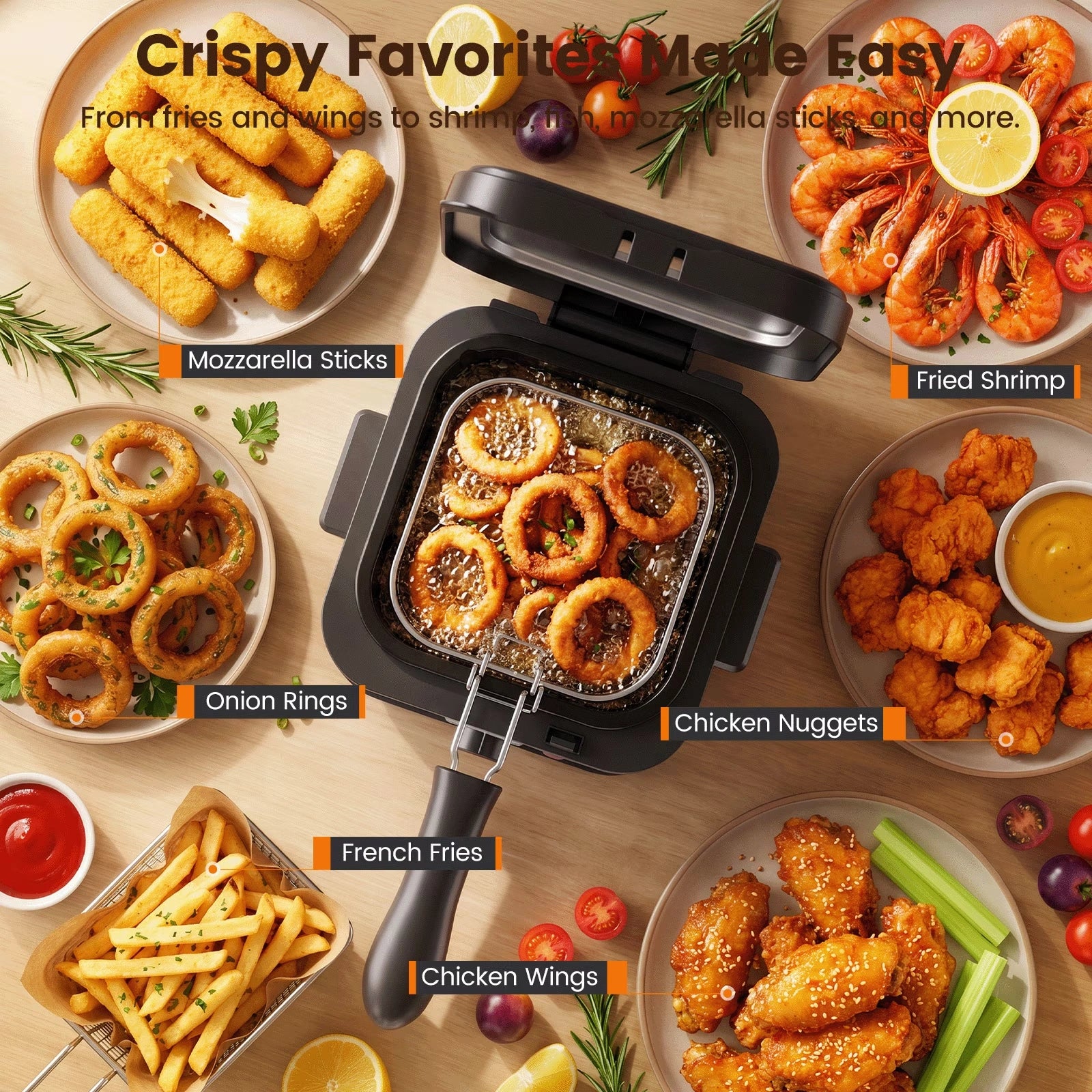 DA01 Deep Fryer, 1.6QT Compact Oil Saving HandsFree Hook Machine, 950W