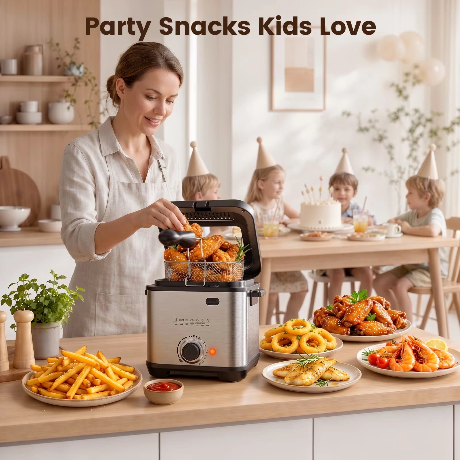 DA01 Deep Fryer, 1.6QT Compact Oil Saving HandsFree Hook Machine, 950W