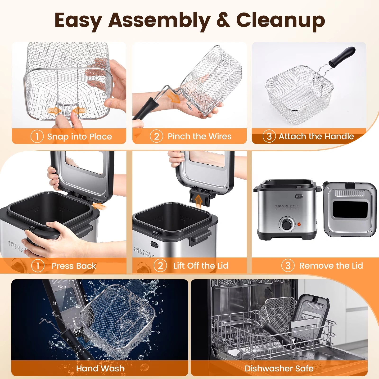 DA01 Deep Fryer, 1.6QT Compact Oil Saving HandsFree Hook Machine, 950W
