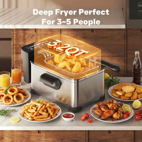 DA03 Deep Fryer, 3.2QT Electric Touchscreen Oil Fryer with Presets, 1700W