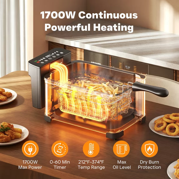 DA03 Deep Fryer, 3.2QT Electric Touchscreen Oil Fryer with Presets, 1700W
