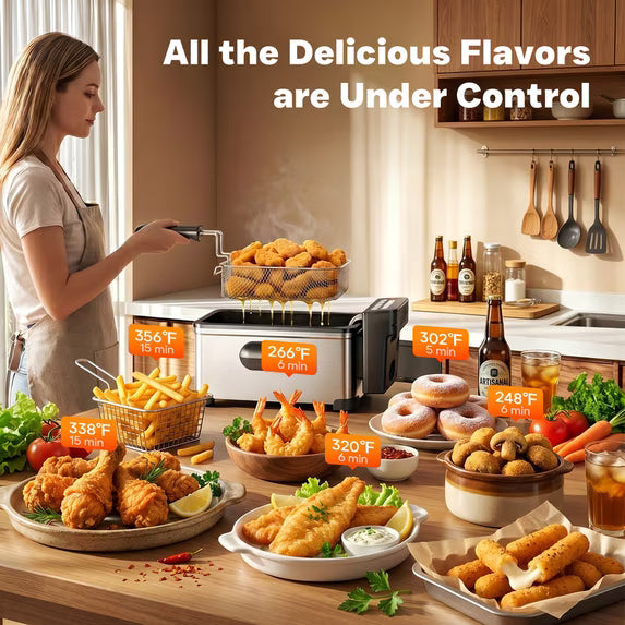 DA03 Deep Fryer, 3.2QT Electric Touchscreen Oil Fryer with Presets, 1700W
