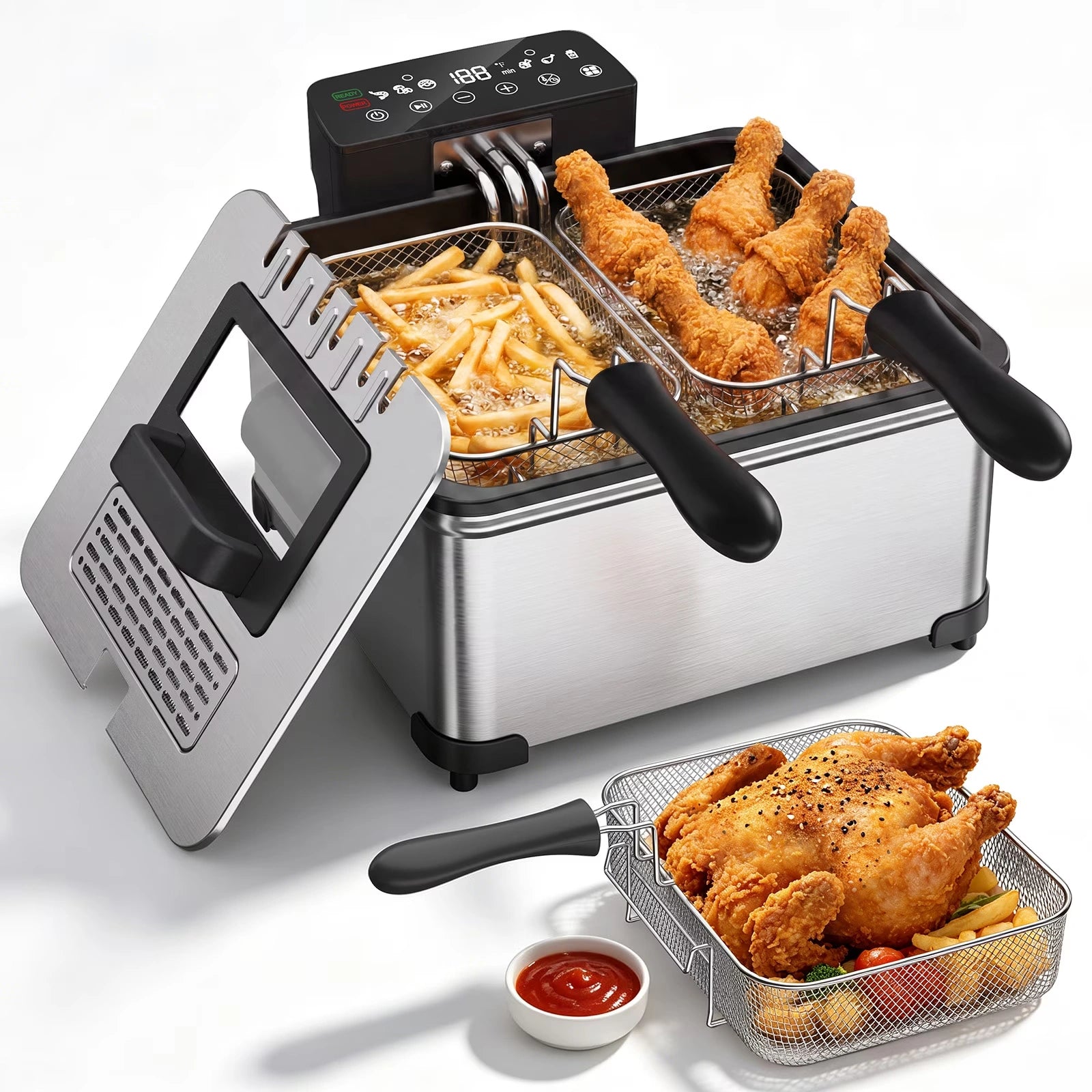 DA04 Deep Fryer with 3 Baskets, 4.23QT Large Color Touchscreen Fryer, 1700W