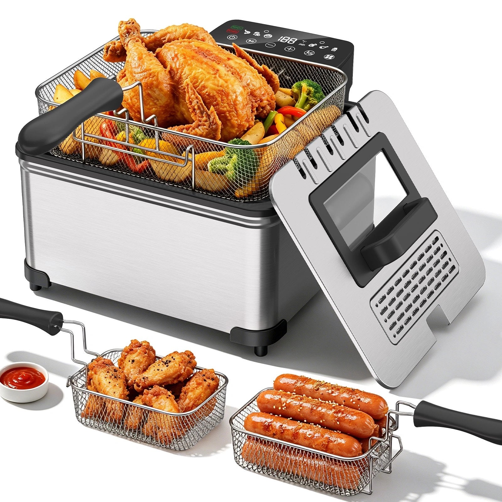 DA04 Deep Fryer with 3 Baskets, 4.23QT Large Color Touchscreen Fryer, 1700W