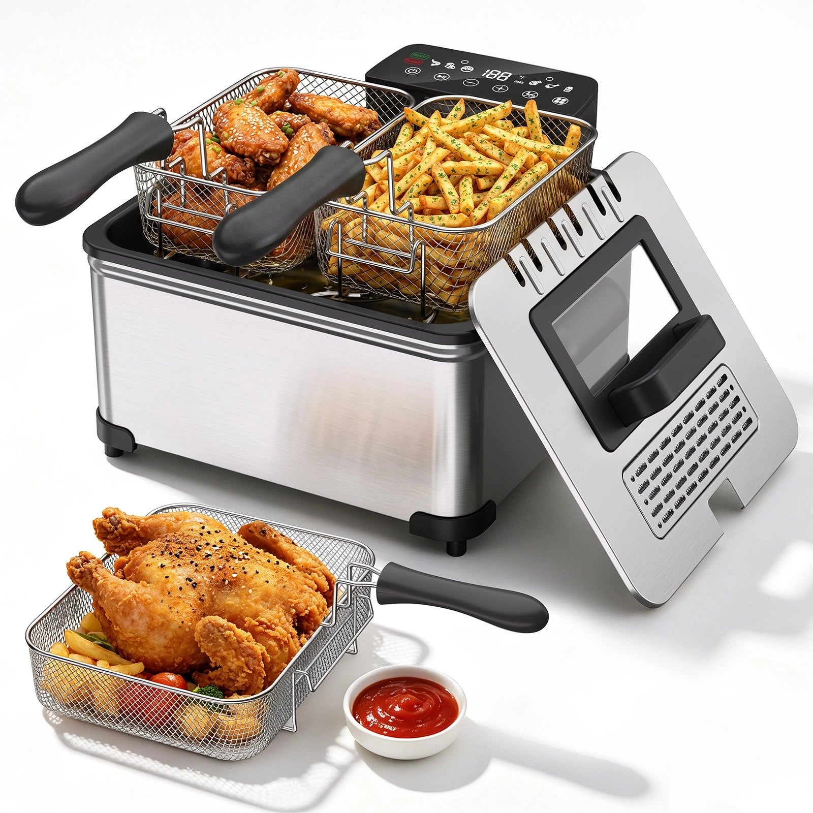 DA05 Deep Fryer with 3 Baskets, 5.3QT XL Color Touchscreen Fryer, 1700W