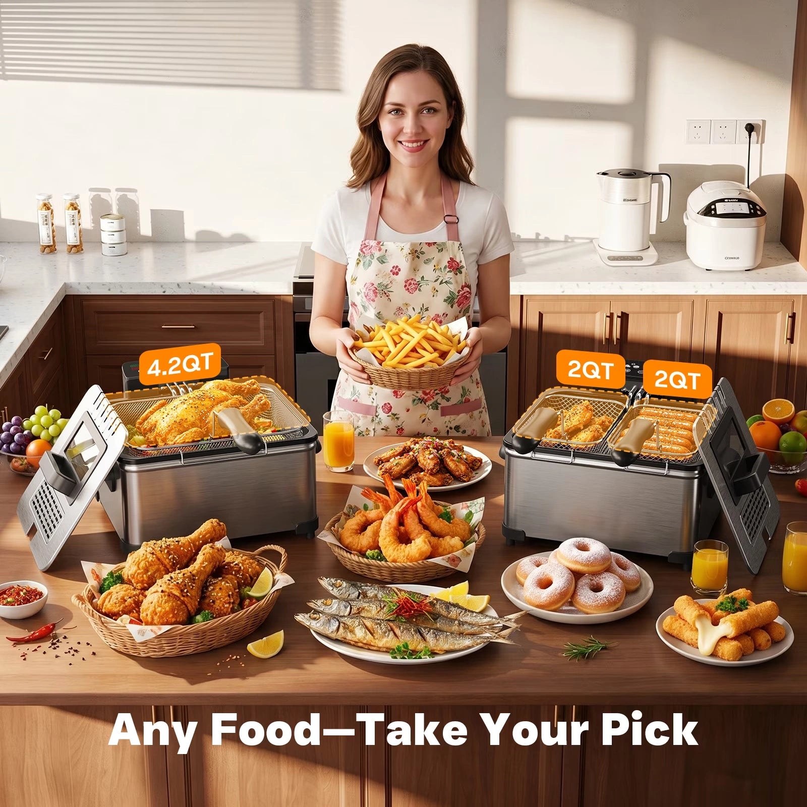 DA04 Deep Fryer with 3 Baskets, 4.23QT Large Color Touchscreen Fryer, 1700W