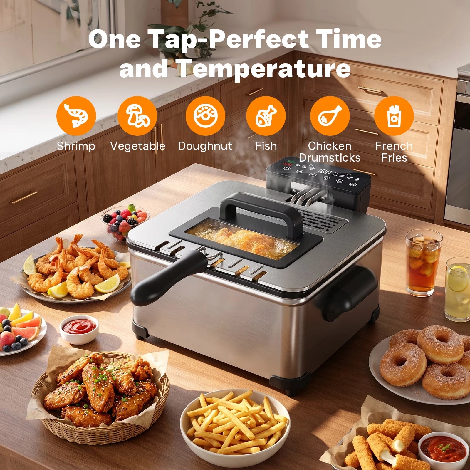 DA04 Deep Fryer with 3 Baskets, 4.23QT Large Color Touchscreen Fryer, 1700W