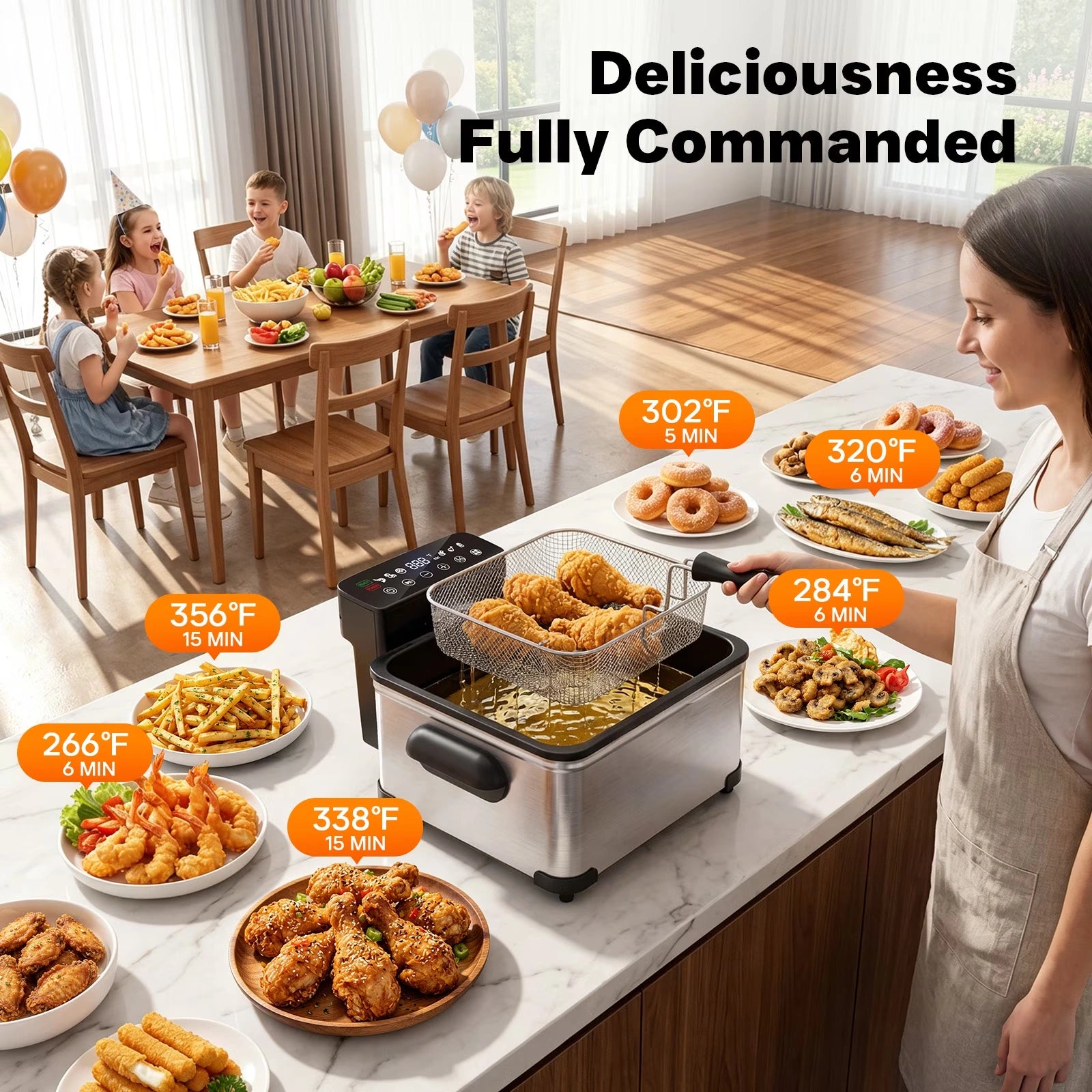DA05 Deep Fryer with 3 Baskets, 5.3QT XL Color Touchscreen Fryer, 1700W