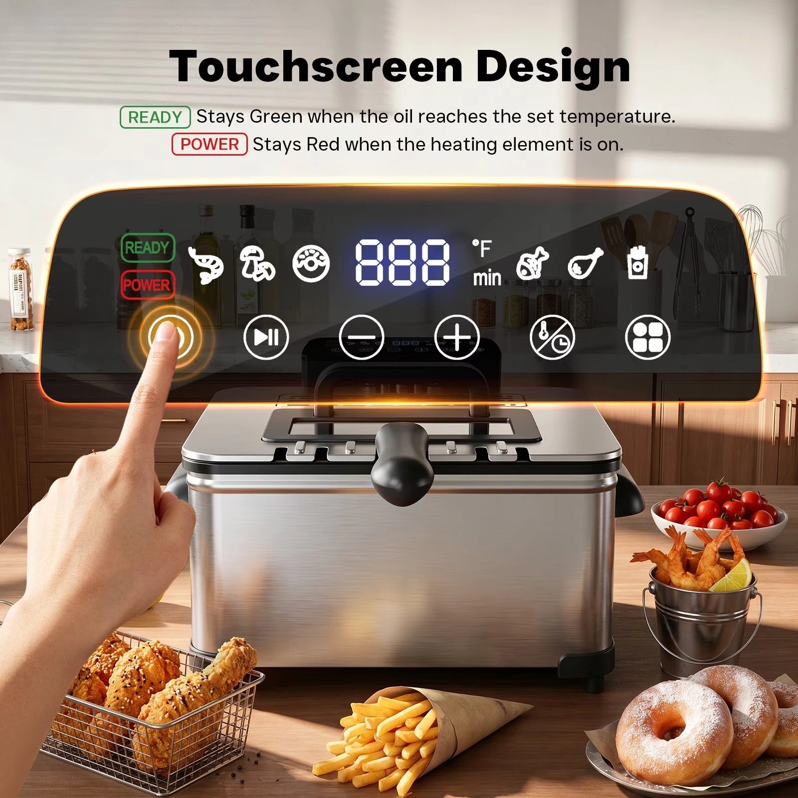 DA05 Deep Fryer with 3 Baskets, 5.3QT XL Color Touchscreen Fryer, 1700W