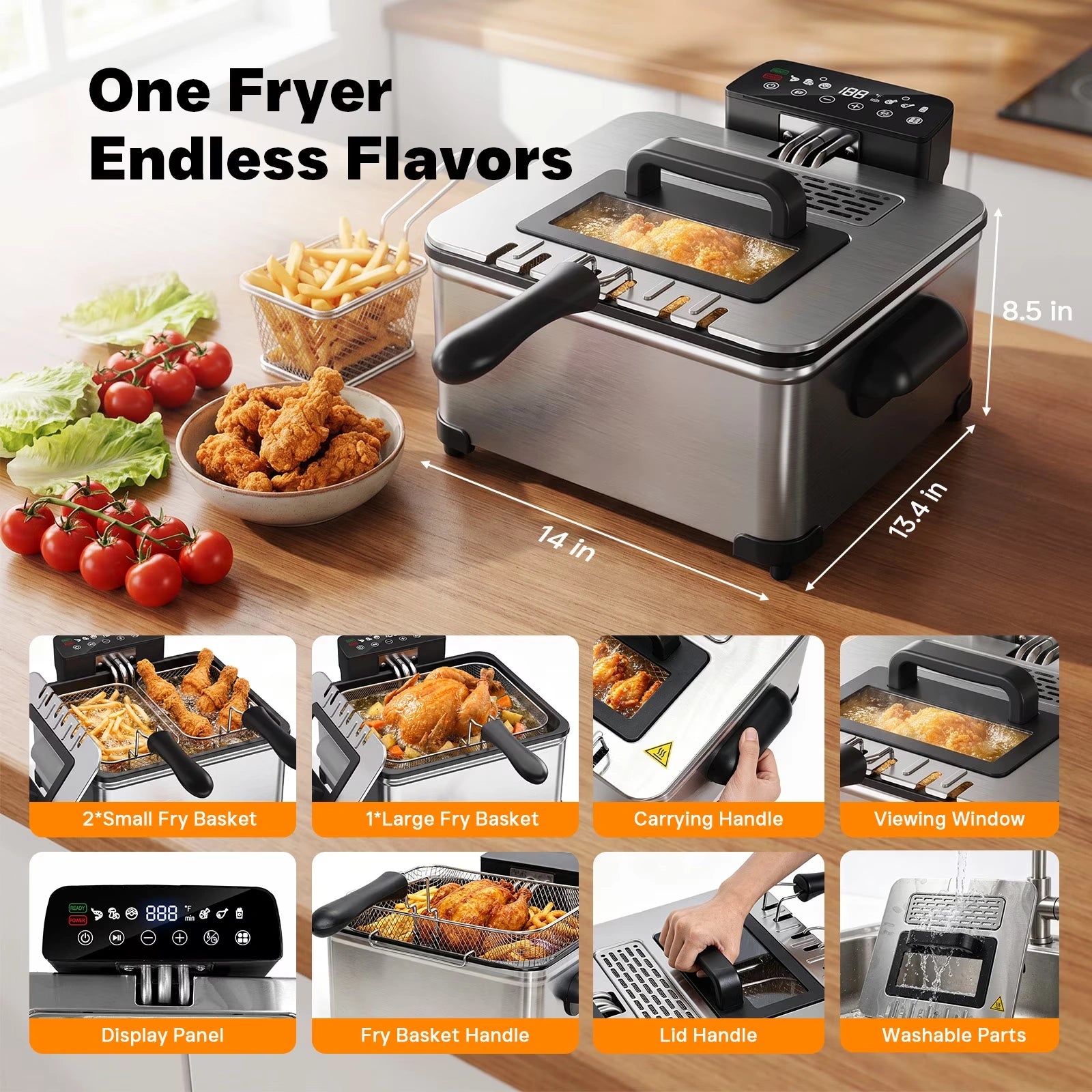 DA05 Deep Fryer with 3 Baskets, 5.3QT XL Color Touchscreen Fryer, 1700W