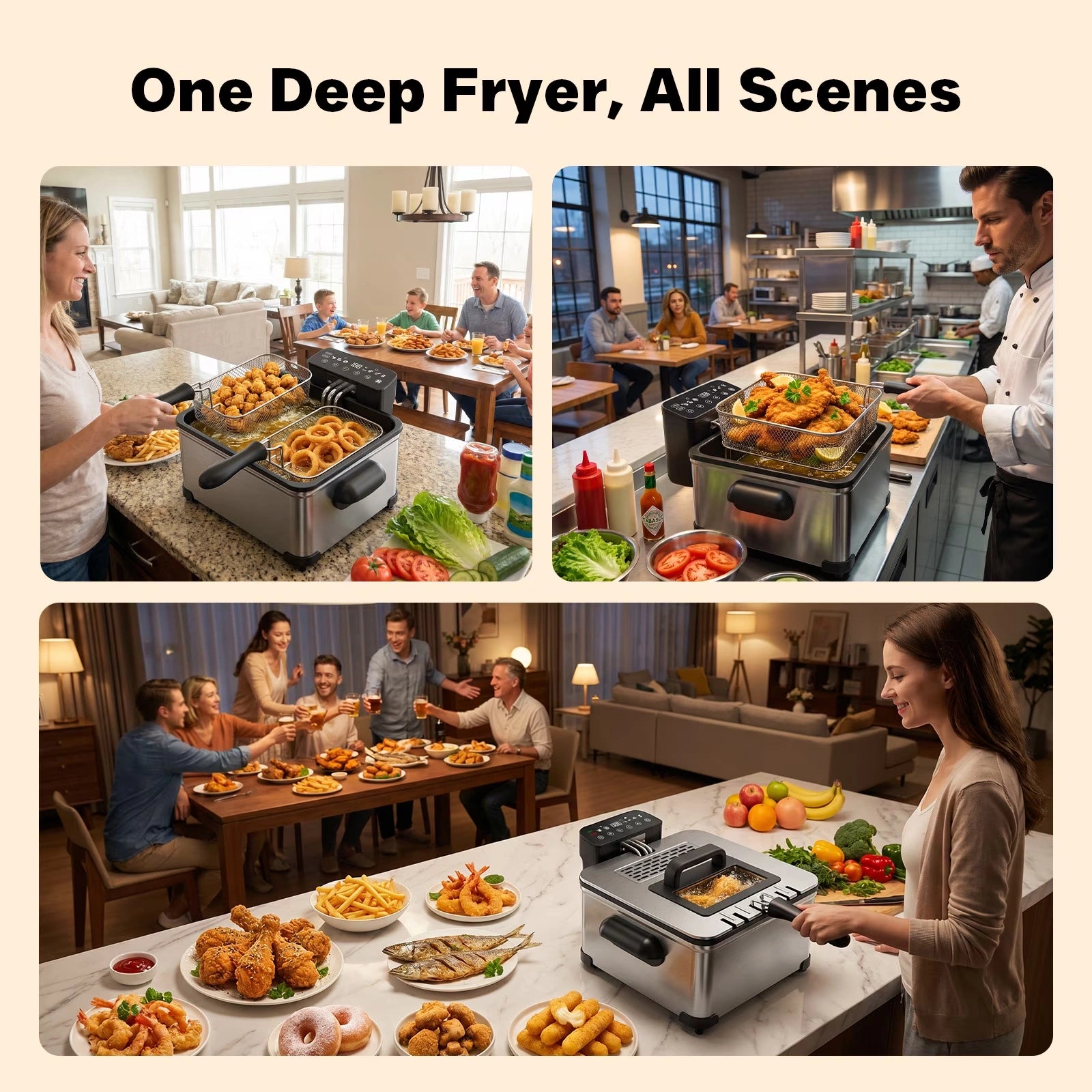 DA04 Deep Fryer with 3 Baskets, 4.23QT Large Color Touchscreen Fryer, 1700W