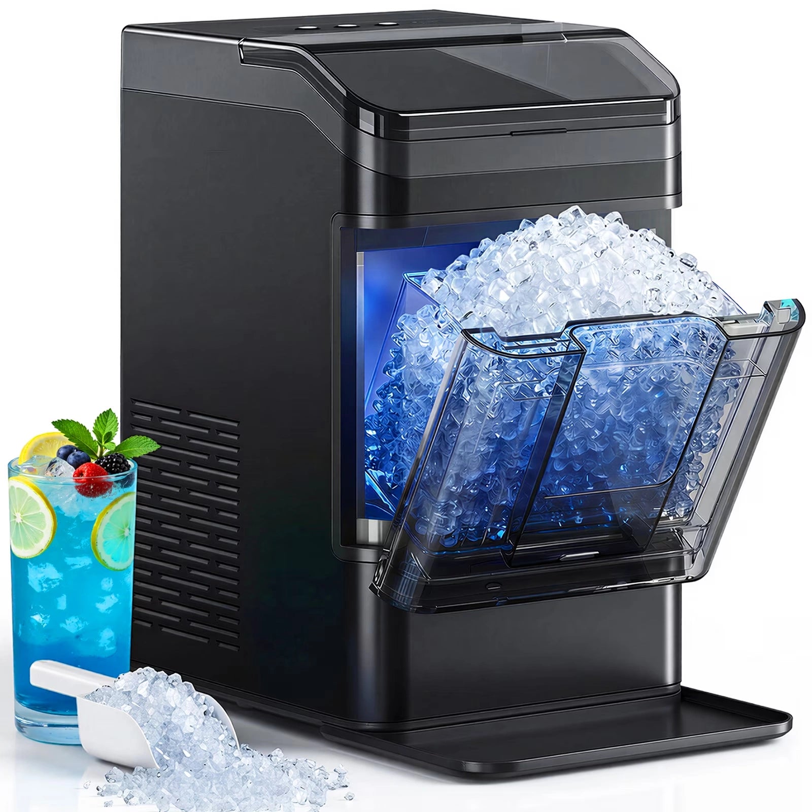 Buyglobal IC01 Portable Pebble Ice Machine with Self-Cleaning, Nugget Ice Maker Countertop, 38Lbs Daily Output, 8 Mins Fast Ready