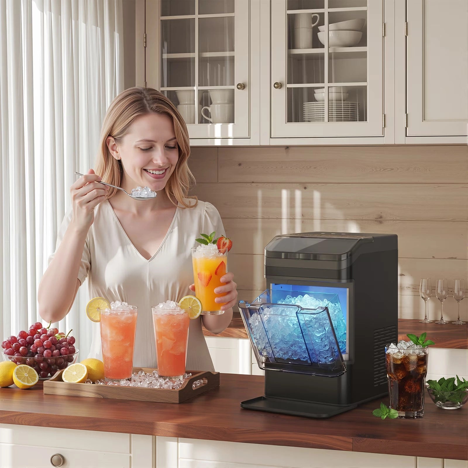 Buyglobal IC01 Portable Pebble Ice Machine with Self-Cleaning, Nugget Ice Maker Countertop, 38Lbs Daily Output, 8 Mins Fast Ready