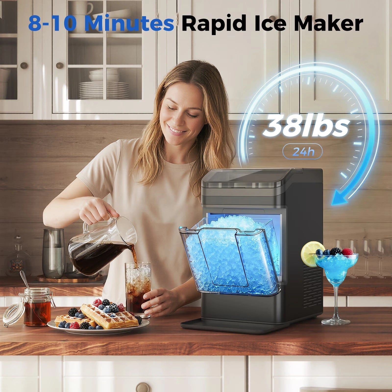 Buyglobal IC01 Portable Pebble Ice Machine with Self-Cleaning, Nugget Ice Maker Countertop, 38Lbs Daily Output, 8 Mins Fast Ready