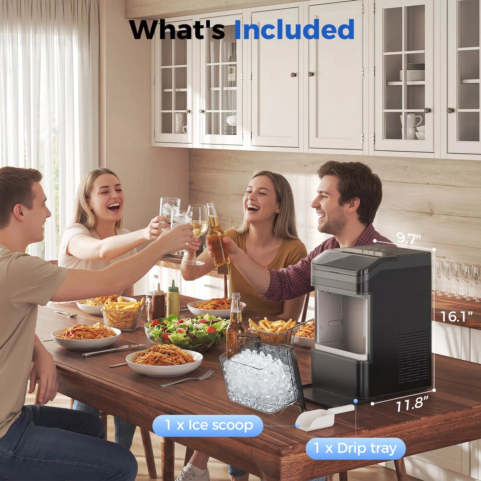 Buyglobal IC01 Portable Pebble Ice Machine with Self-Cleaning, Nugget Ice Maker Countertop, 38Lbs Daily Output, 8 Mins Fast Ready