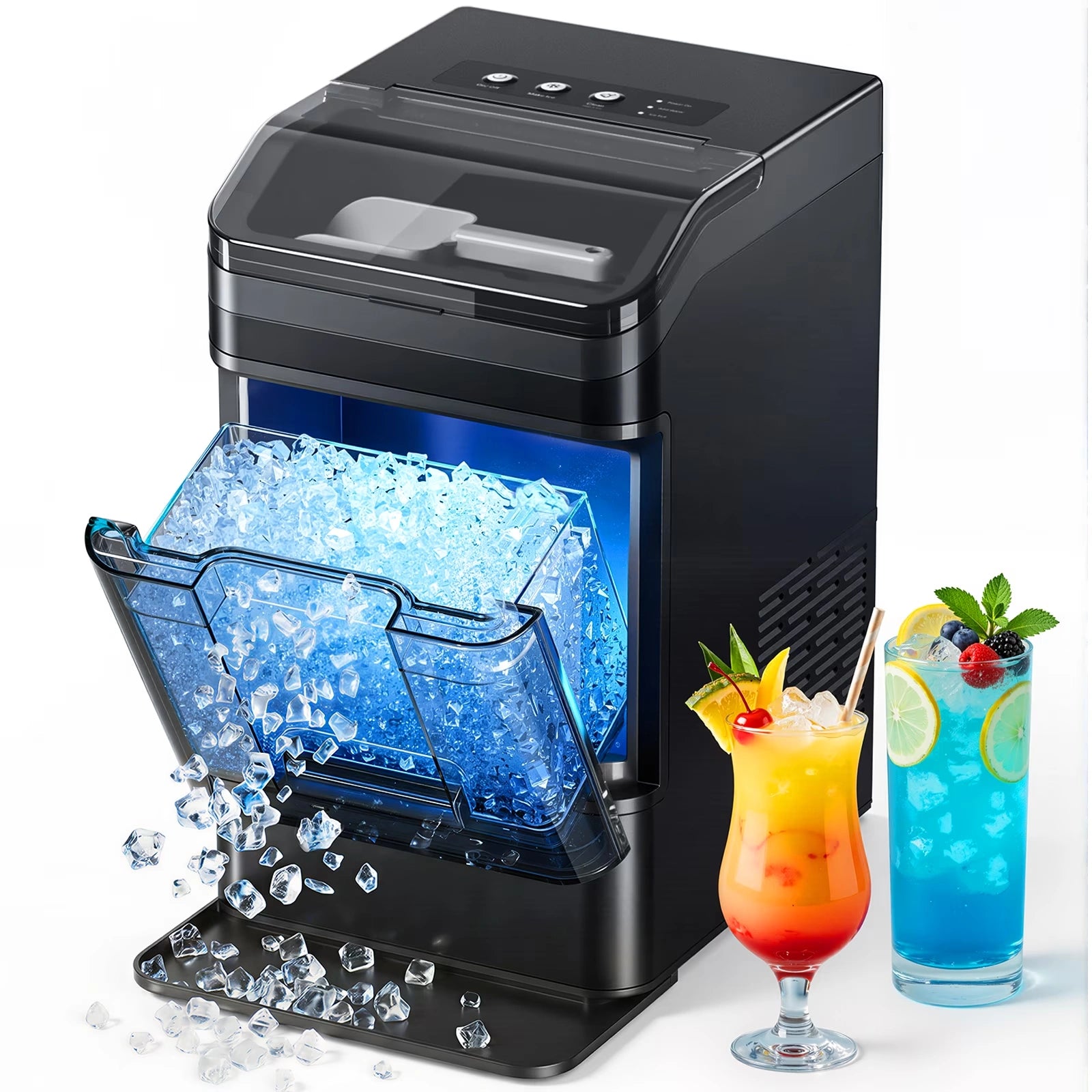 Buyglobal IC01 Portable Pebble Ice Machine with Self-Cleaning, Nugget Ice Maker Countertop, 38Lbs Daily Output, 8 Mins Fast Ready