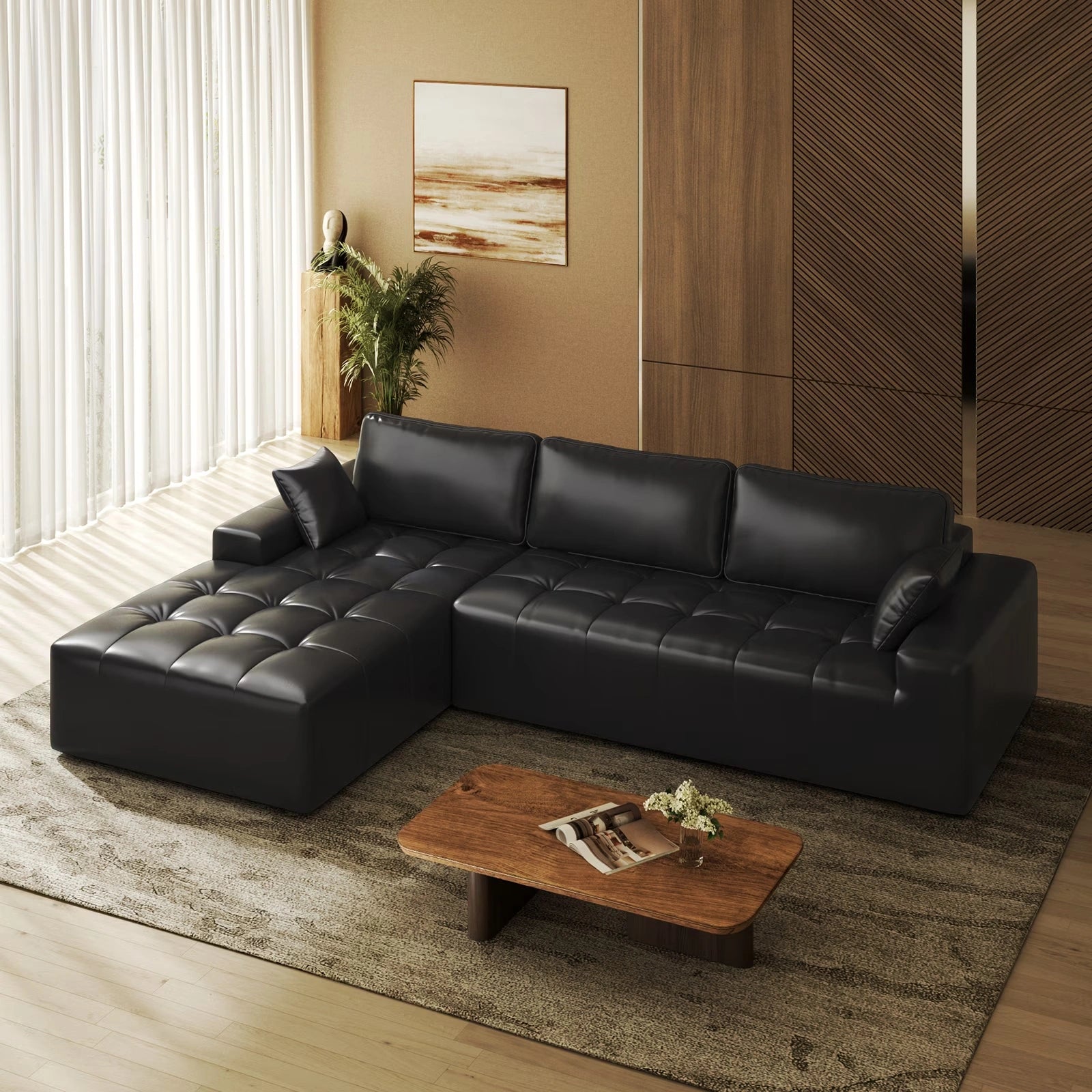 101 Inch L-Shaped PU Leather Modular Sectional Sofa, Deep Seat Cloud Couch with Left Chaise