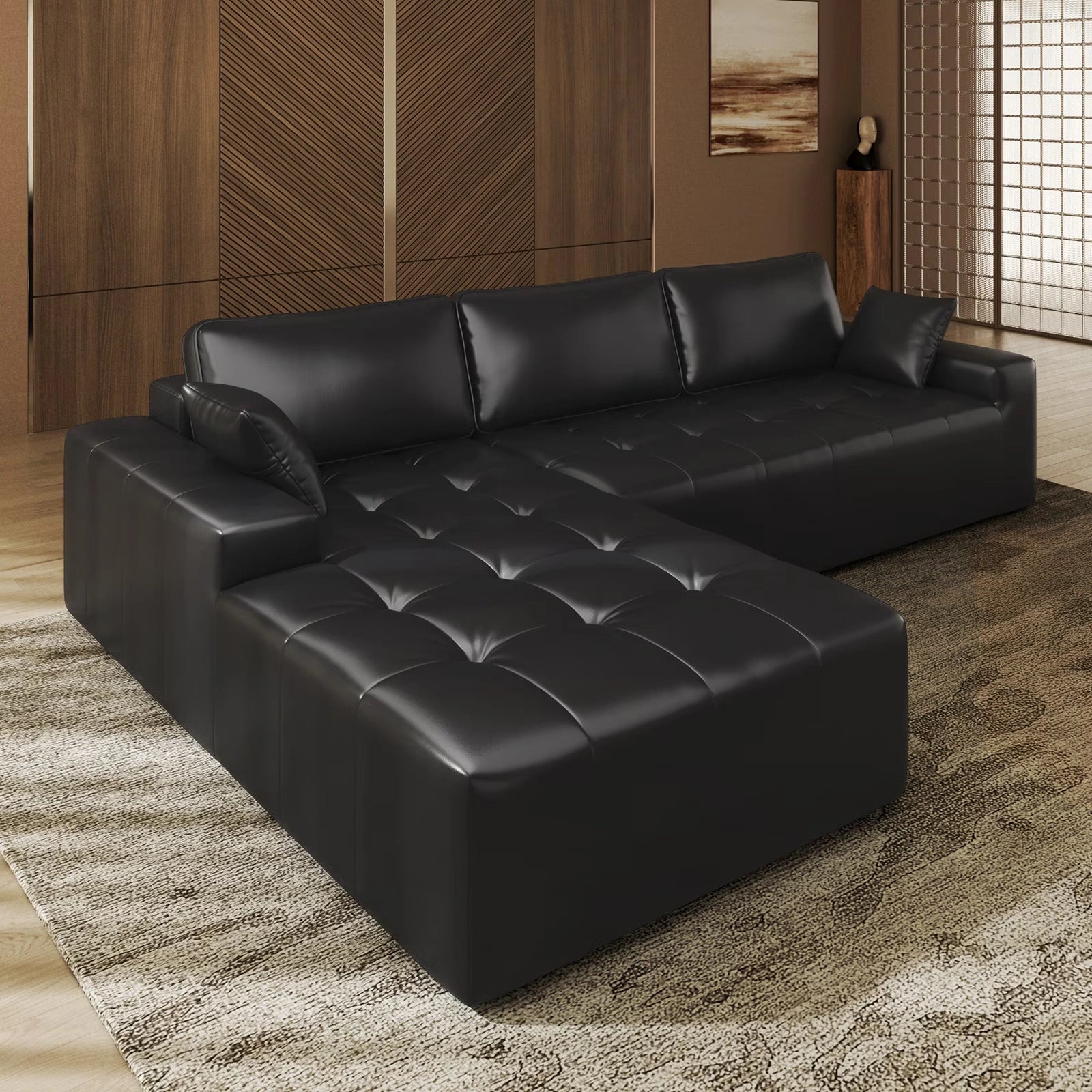101 Inch L-Shaped PU Leather Modular Sectional Sofa, Deep Seat Cloud Couch with Left Chaise