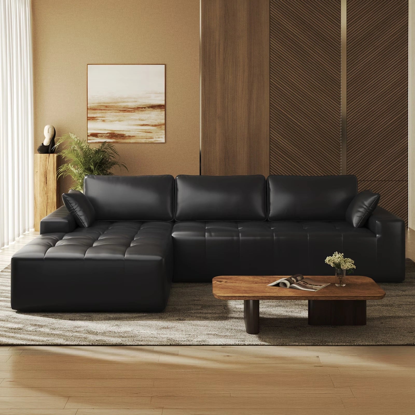 101 Inch L-Shaped PU Leather Modular Sectional Sofa, Deep Seat Cloud Couch with Left Chaise