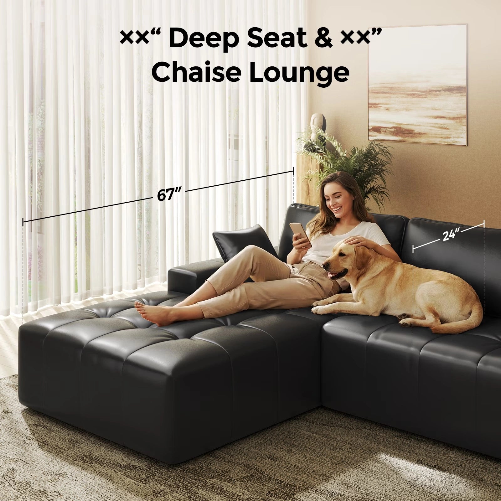 101 Inch L-Shaped PU Leather Modular Sectional Sofa, Deep Seat Cloud Couch with Left Chaise