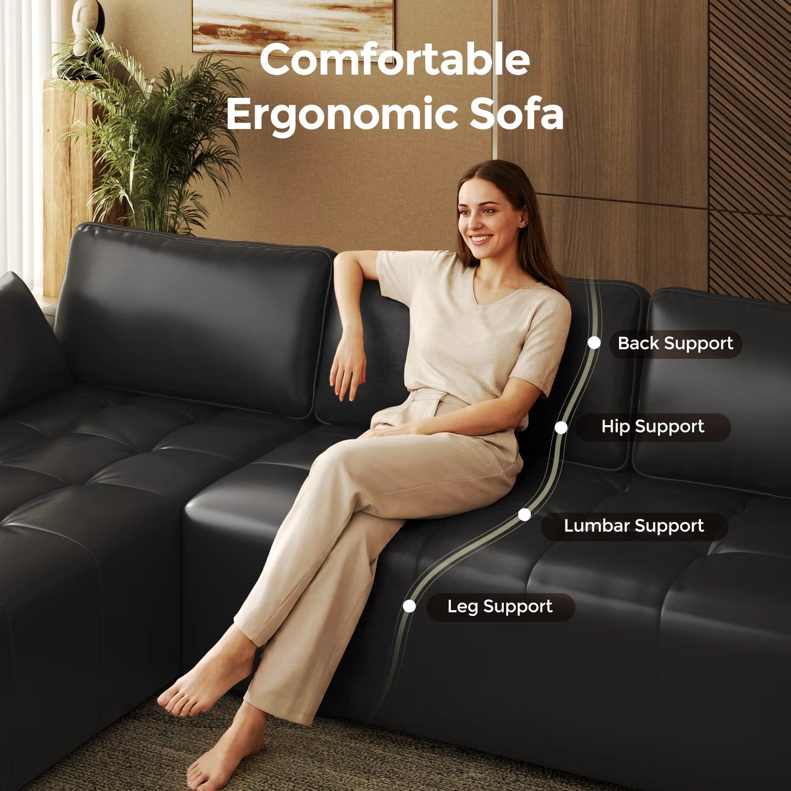 101 Inch L-Shaped PU Leather Modular Sectional Sofa, Deep Seat Cloud Couch with Left Chaise