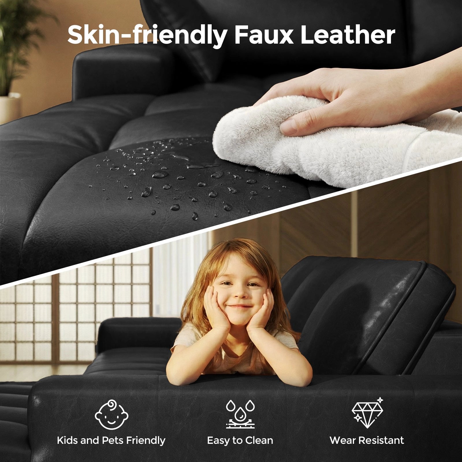 101 Inch L-Shaped PU Leather Modular Sectional Sofa, Deep Seat Cloud Couch with Left Chaise