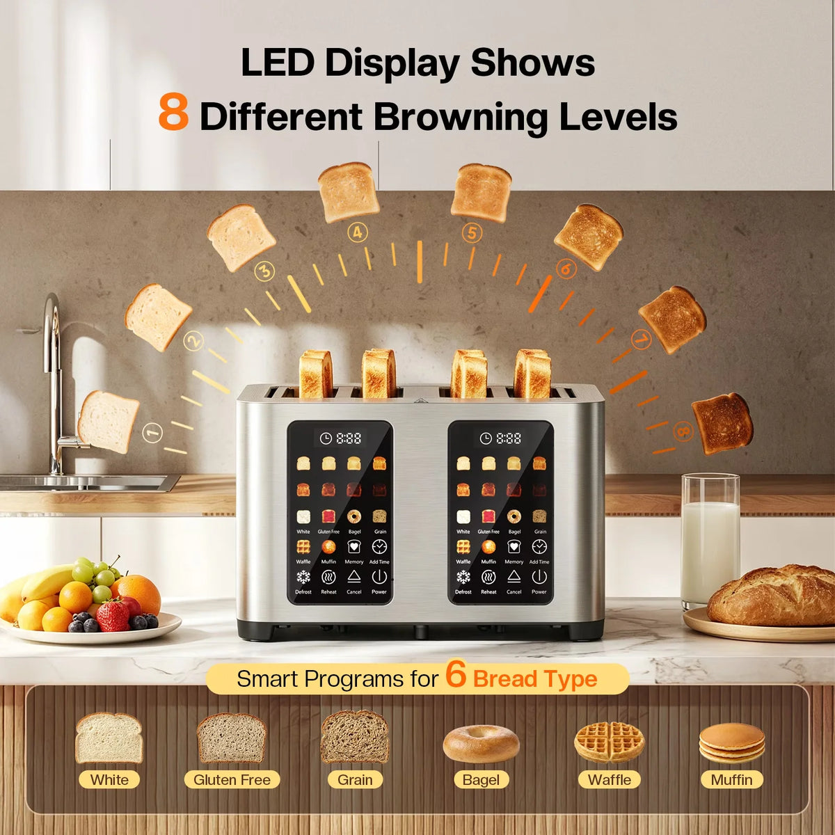 ST02 4 Slice Toaster, Touchscreen Dual Control Smart Extra Wide Slot