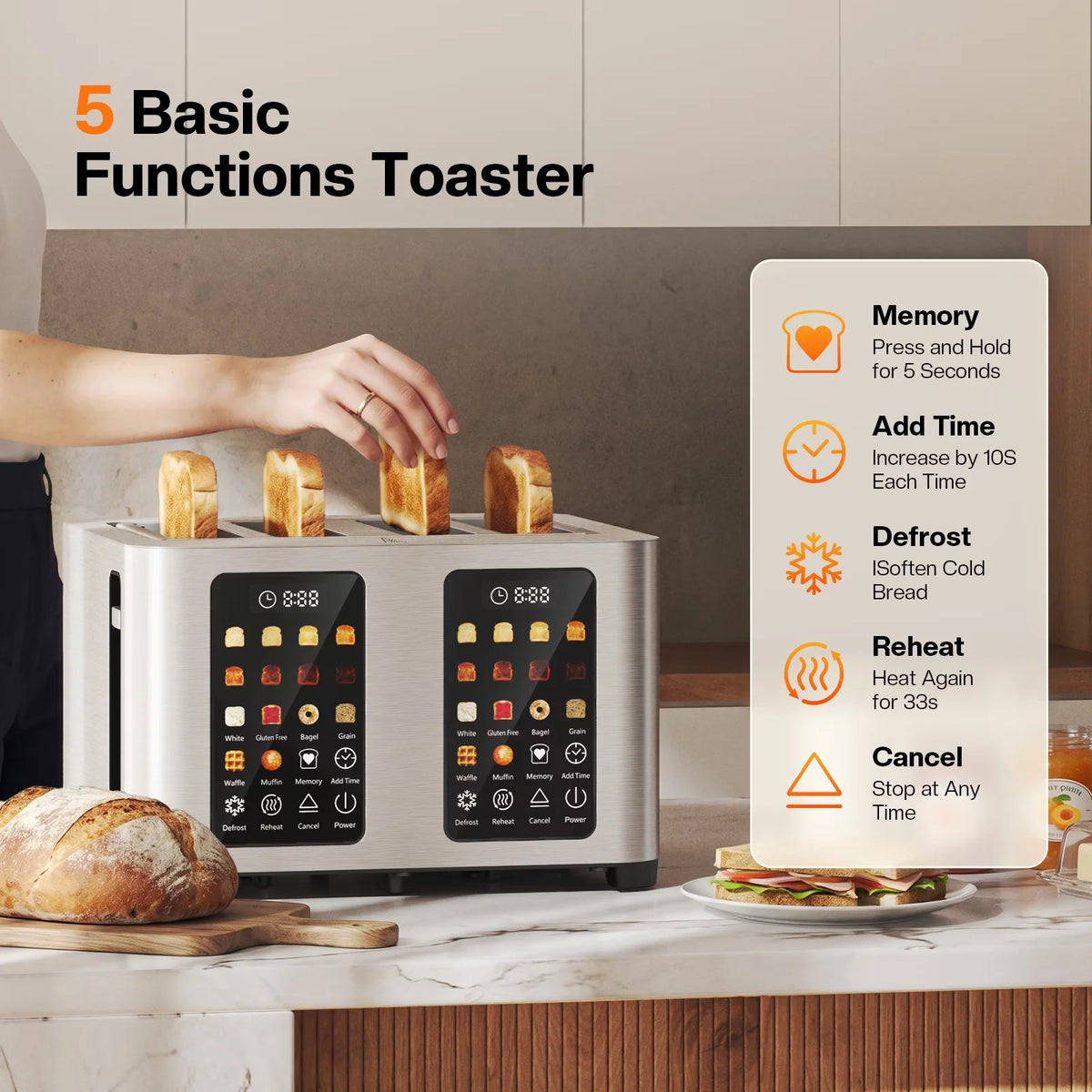 ST02 4 Slice Toaster, Touchscreen Dual Control Smart Extra Wide Slot