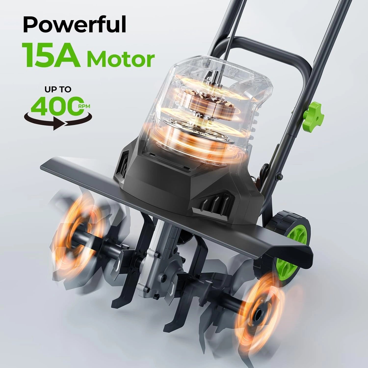 T1800 Electric Garden Tiller Cultivator 1800W 15Ah Motor (400RPM) 18" Wide 9" Deep Tilling