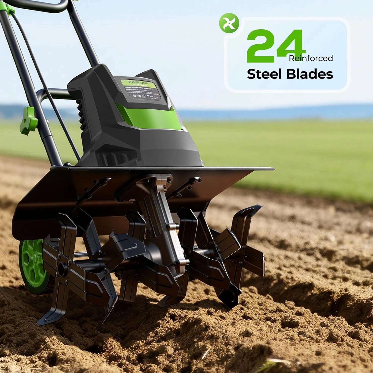 T1800 Electric Garden Tiller Cultivator 1800W 15Ah Motor (400RPM) 18" Wide 9" Deep Tilling