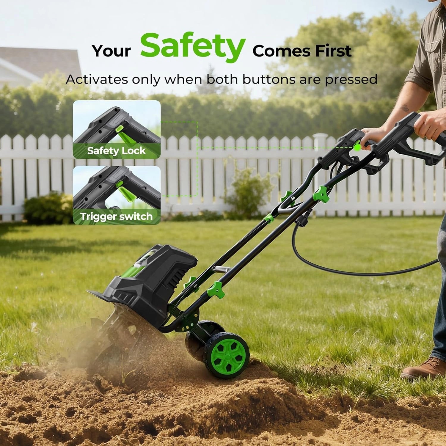 T1800 Electric Garden Tiller Cultivator 1800W 15Ah Motor (400RPM) 18" Wide 9" Deep Tilling
