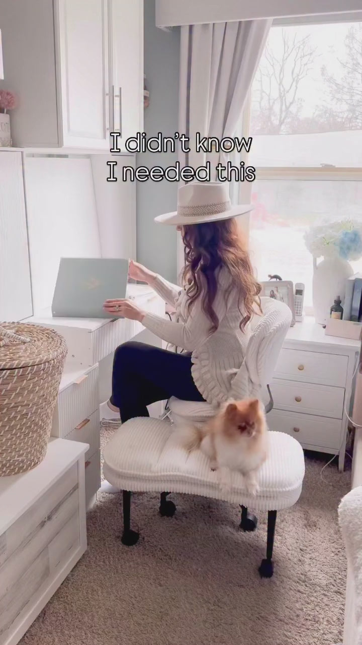 Load video: LPTYZ01 Criss Cross Office Chair, Multi-Position Corduroy Cloud Desk Chair-Pink/White