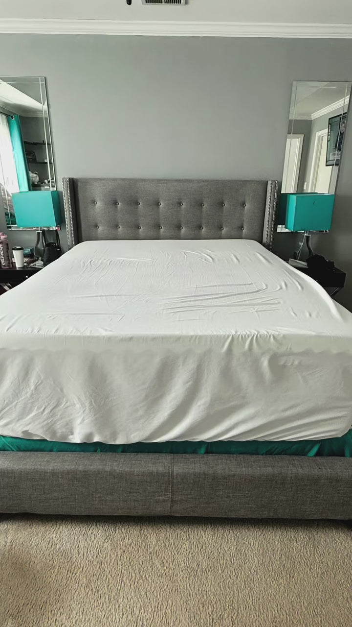 Load video: Bed Frame with 51" Tall Headboard and Storage Shelf