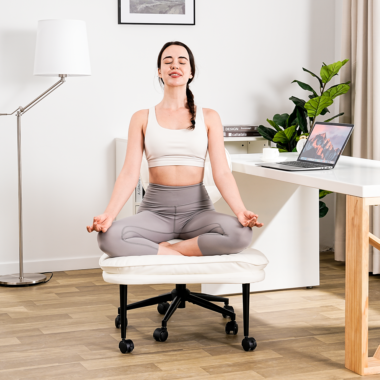 Cross-Legged Swivel Chair with Back Support