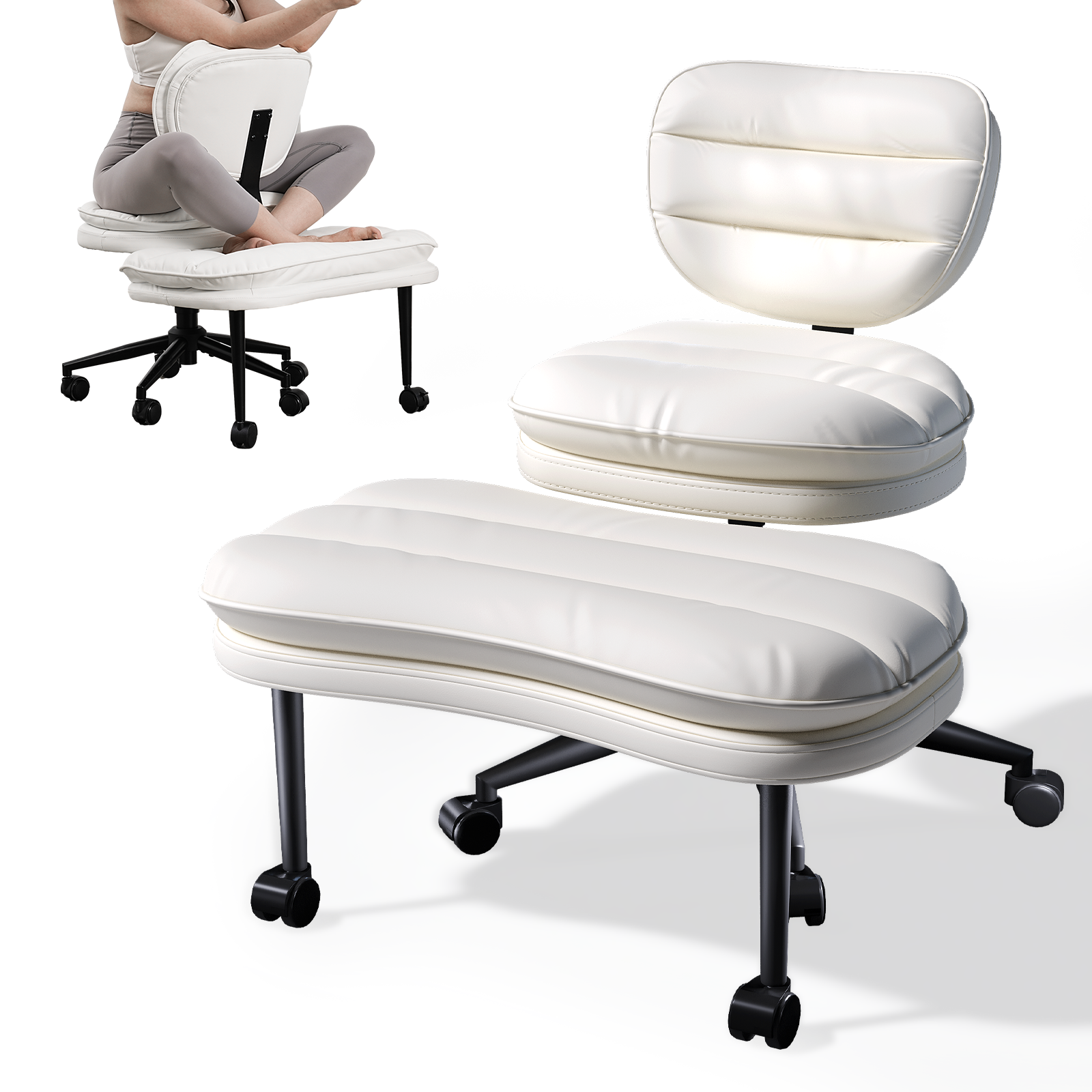 Ergonomic Cross-Legged Swivel Meditation Chair with Wheels