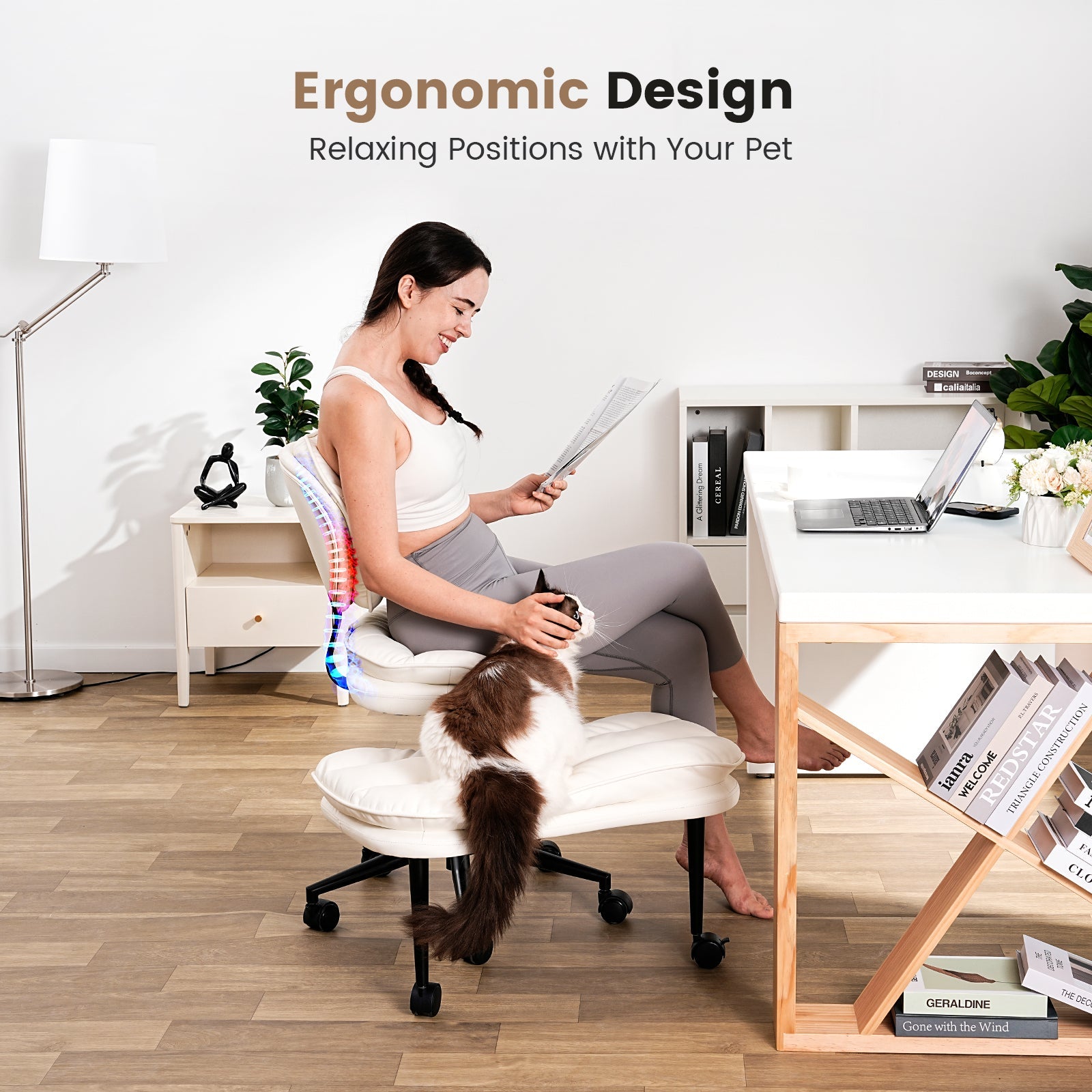 Cross-Legged Swivel Chair with Back Support