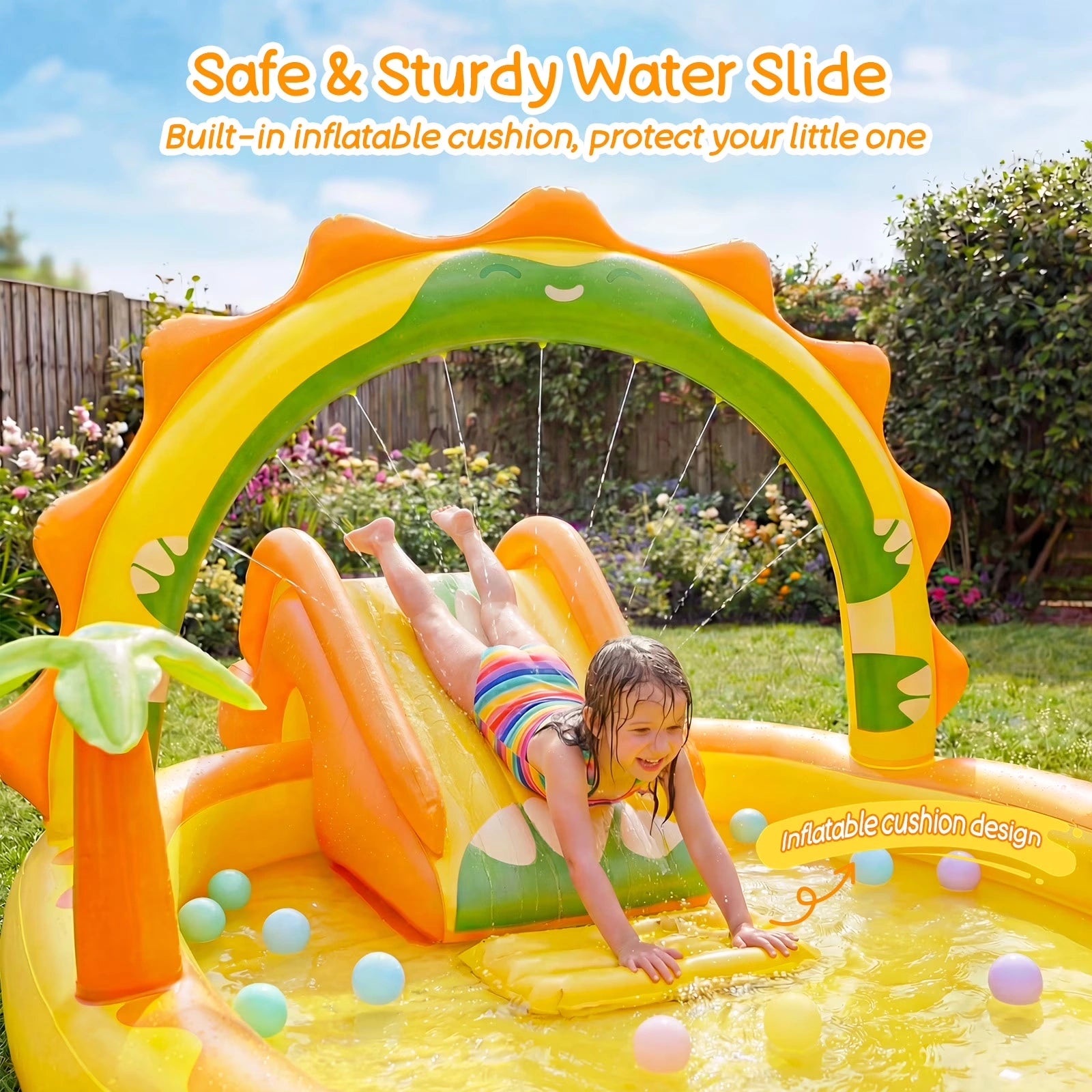 HF001 7ft Giraffe Inflatable Kiddie Pool with Slide 0.35mm PVC BPA-Free Above Ground Pool