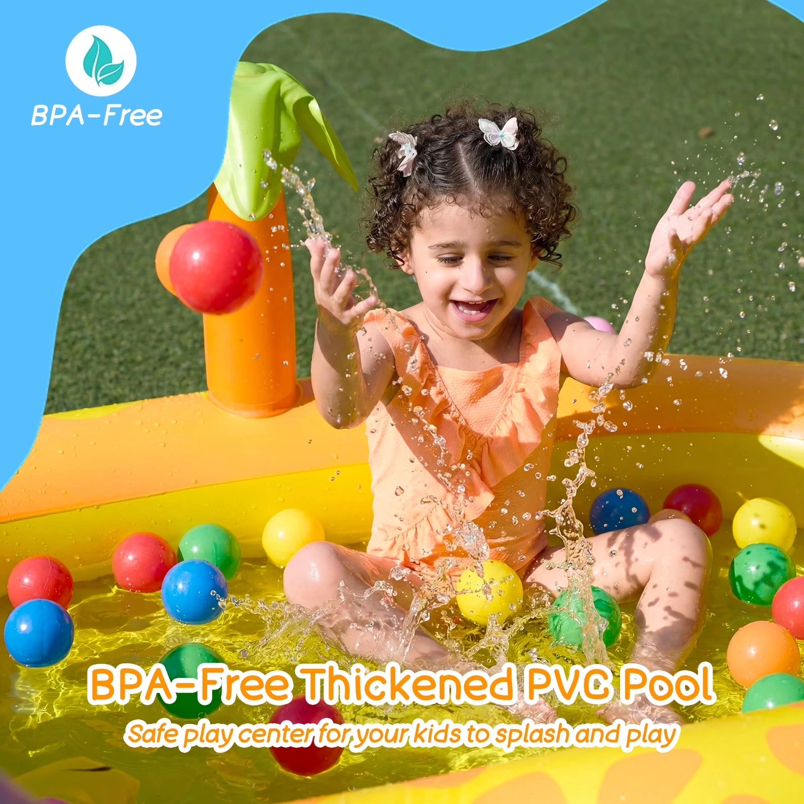 HF001 7ft Giraffe Inflatable Kiddie Pool with Slide 0.35mm PVC BPA-Free Above Ground Pool