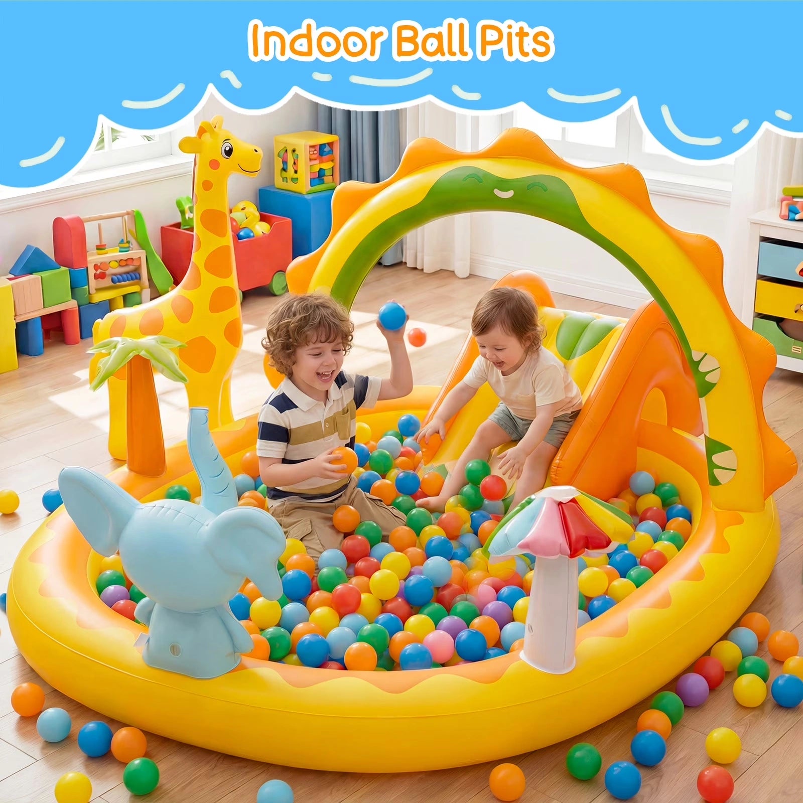 HF001 7ft Giraffe Inflatable Kiddie Pool with Slide 0.35mm PVC BPA-Free Above Ground Pool