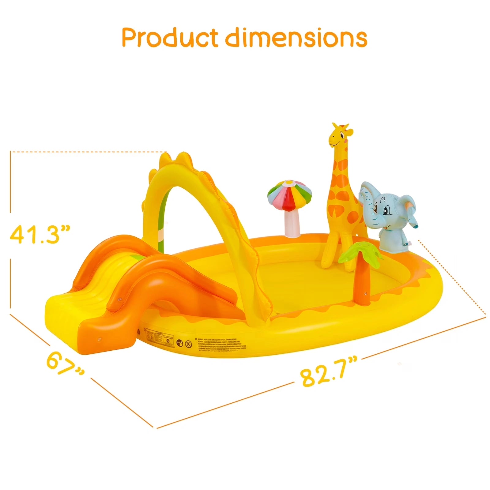 HF001 7ft Giraffe Inflatable Kiddie Pool with Slide 0.35mm PVC BPA-Free Above Ground Pool