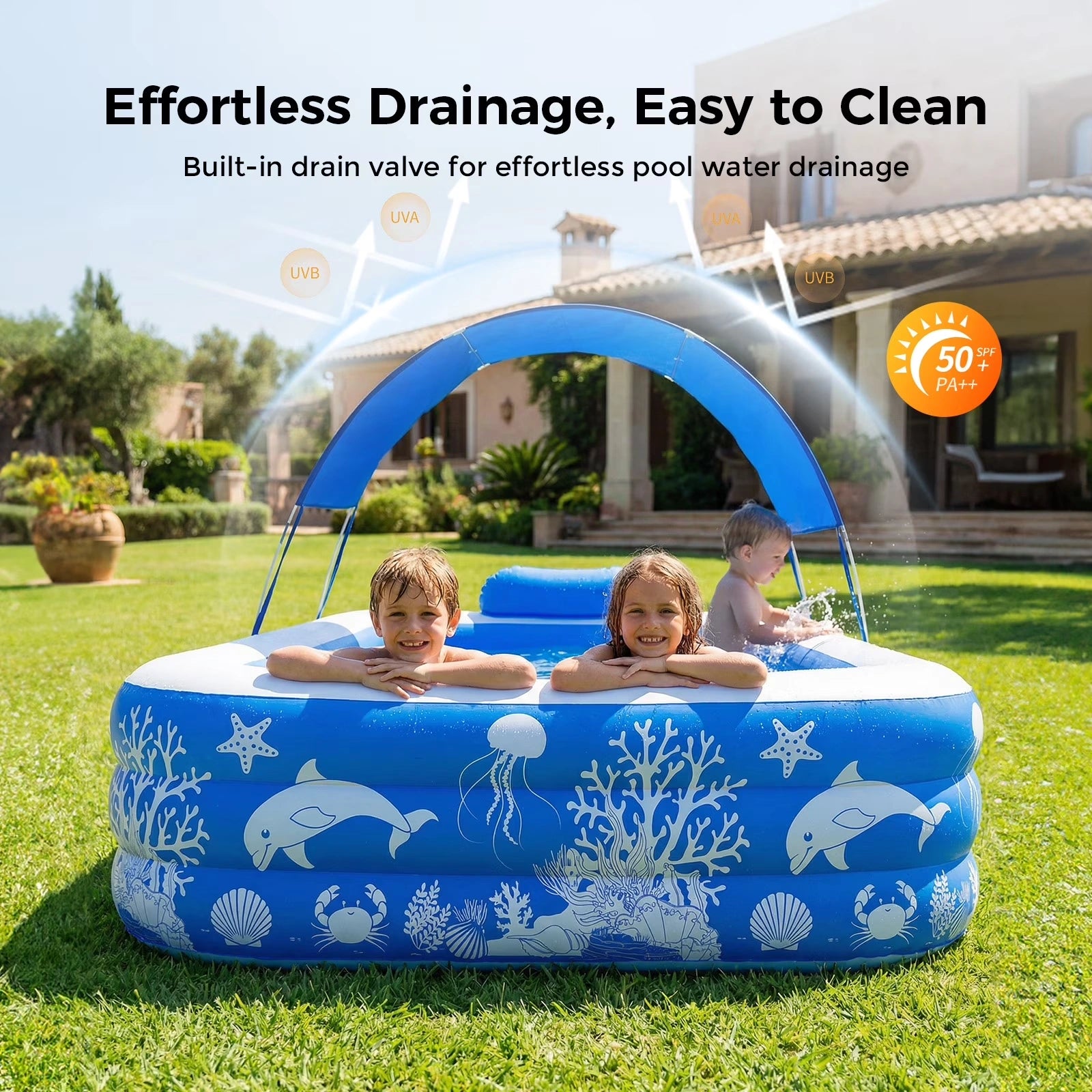 HF03 10ft Inflatable Pool kids, 0.4mm PVC Above Ground Pool