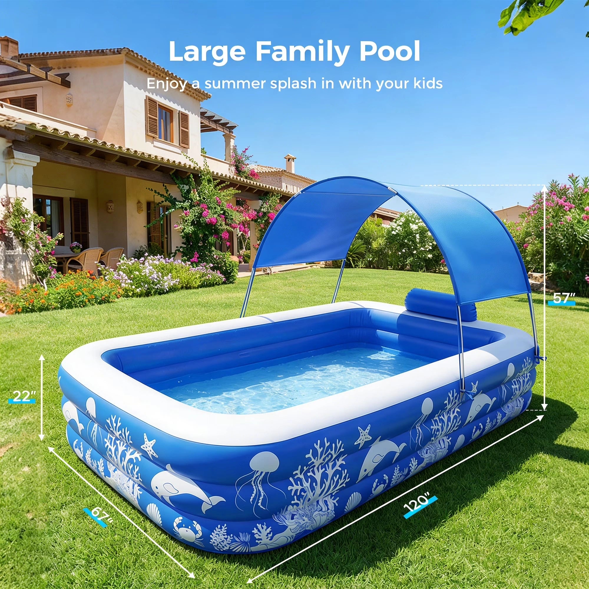 HF03 10ft Inflatable Pool kids, 0.4mm PVC Above Ground Pool