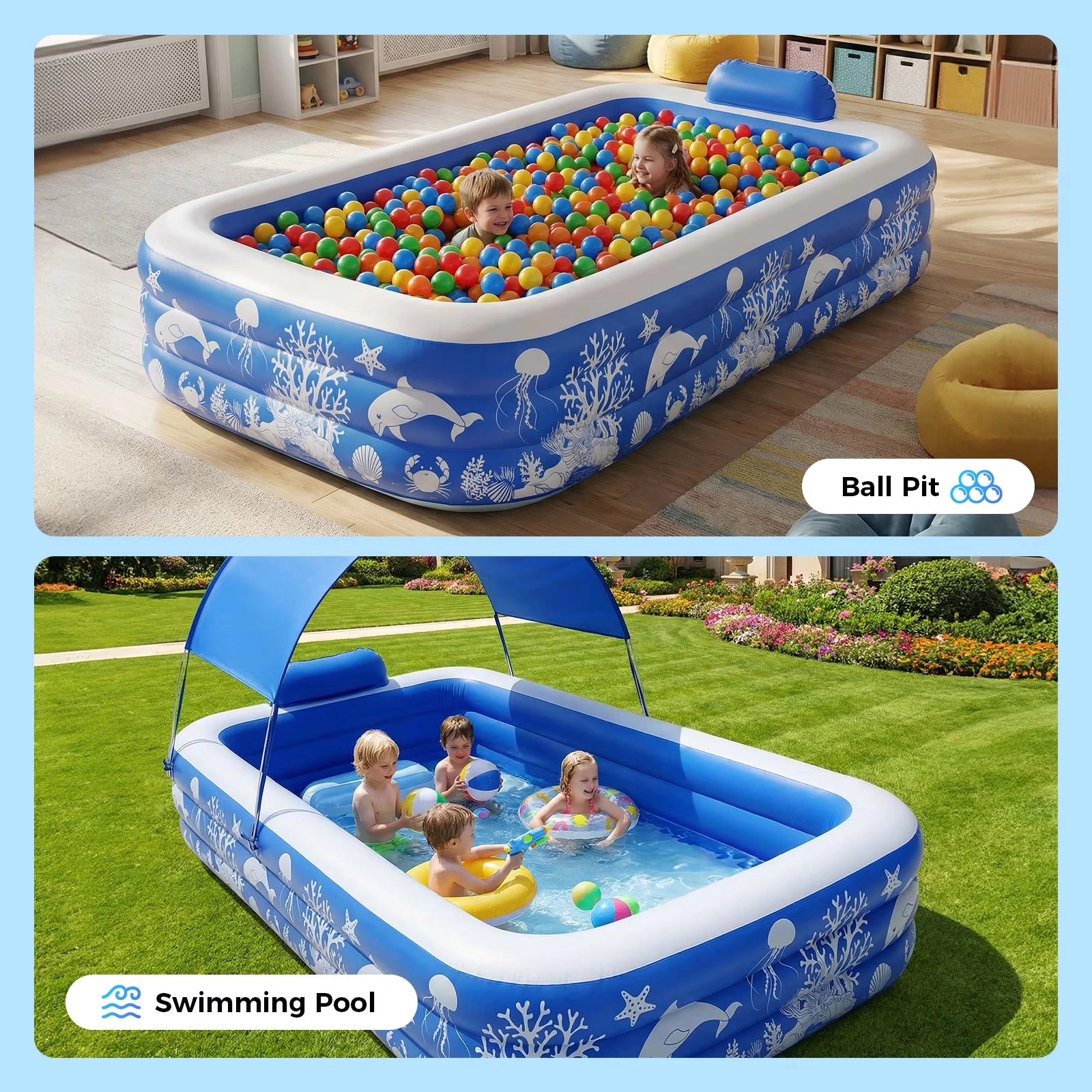 HF03 10ft Inflatable Pool kids, 0.4mm PVC Above Ground Pool