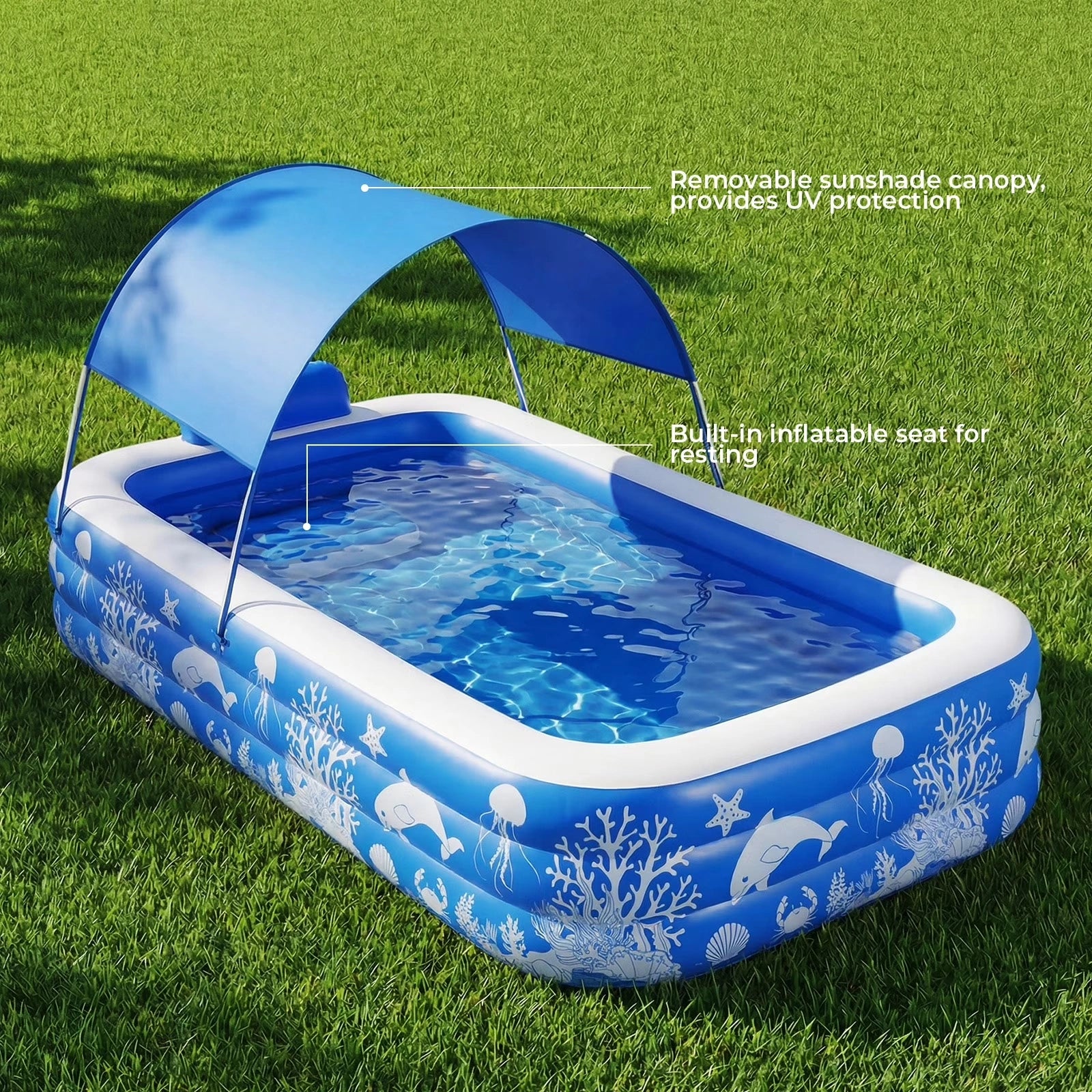 HF03 10ft Inflatable Pool kids, 0.4mm PVC Above Ground Pool