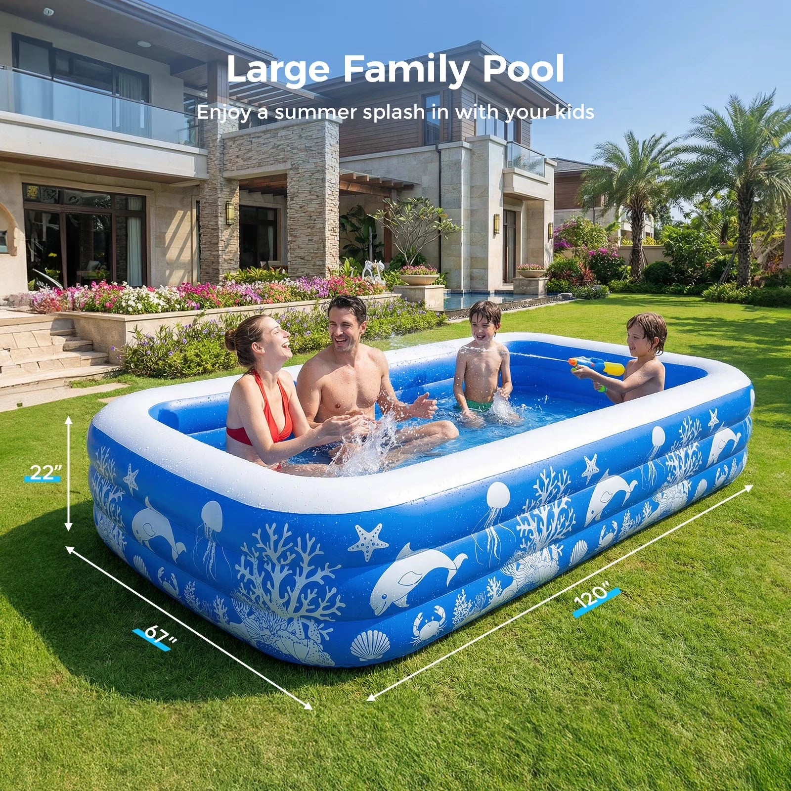 HF003 10ft Inflatable Pool kids, 0.4mm PVC Above Ground Pool