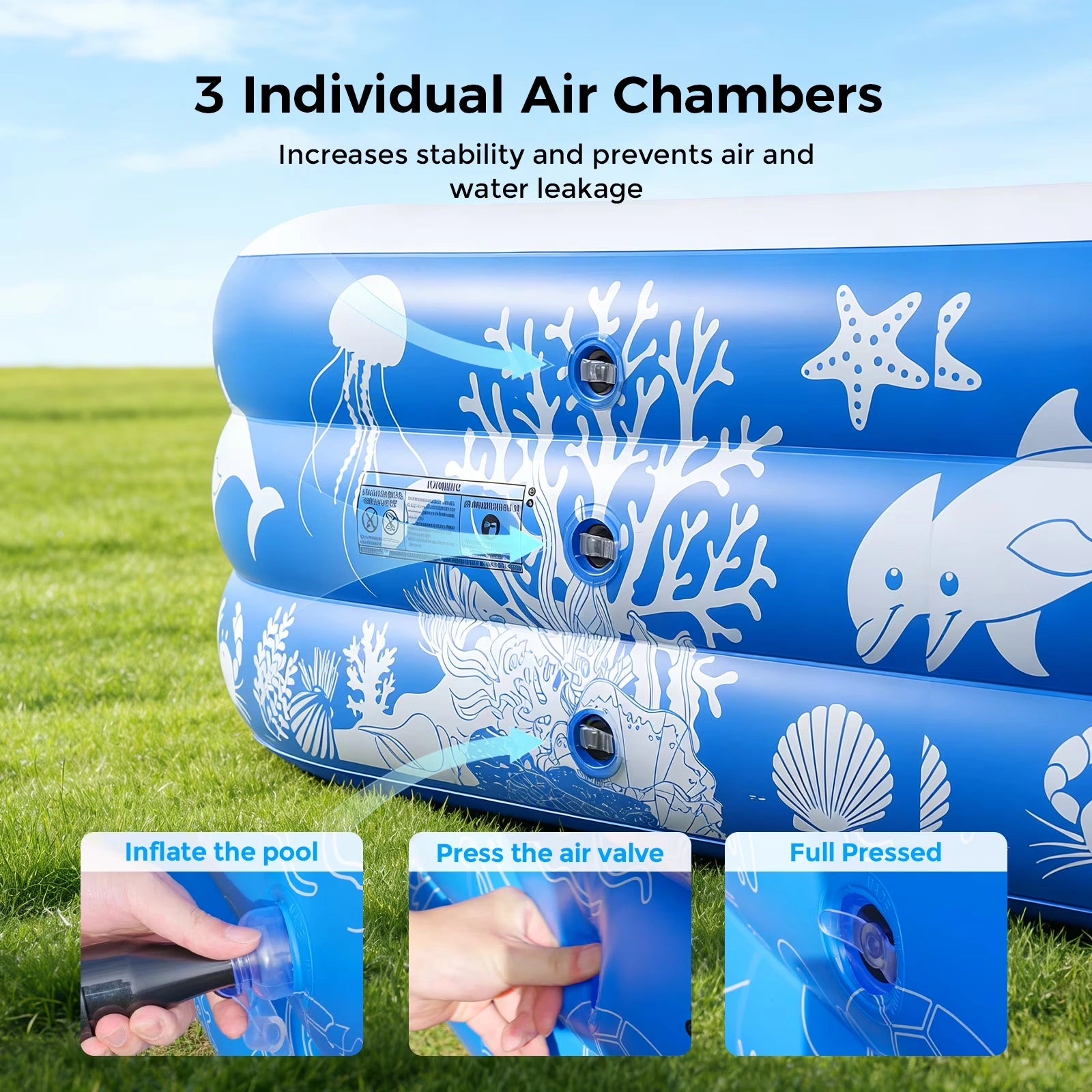 HF03 10ft Inflatable Pool kids, 0.4mm PVC Above Ground Pool